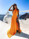 Γυναικείο μακρύ σατέν φόρεμα X6545 πορτοκαλί