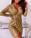 Γυναικείο κρουαζέ φόρεμα με παγιέτες K6069 χρυσό 