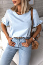 Γυναικεία μπλούζα με βολάν στα μανίκια X6337 γαλάζιο