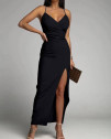 Γυναικείο κομψό φόρεμα με σκίσιμο X6453 μαύρο