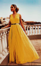 Γυναικείο μακρύ φόρεμα από τούλι K6286 μουσταρδί