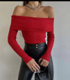 Γυναικεία στράπλες μακρυμάνικη  μπλούζα EM1651 κόκκινο