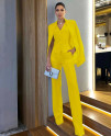 Гυναικείο σετ τριών τεμαχίων παντελόνι, σακάκι και γιλέκο X6447 κίτρινο