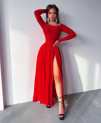 Γυναικείο μακρύ φόρεμα με εντυπωσιακά σκισίματα LP5104 κόκκινο