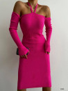 Γυναικείο εντυπωσιακό φόρεμα ριμπ E0253 φούξια