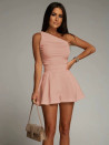 Γυναικεία κοντή ολόσωμη φόρμα με έναν ώμο K5148  ροζ
