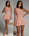 Γυναικεία κοντή ολόσωμη φόρμα με έναν ώμο K5148  ροζ