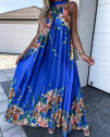 Γυναικείο μακρύ φόρεμα με φλοράλ print FG1425 μπλε