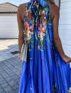 Γυναικείο μακρύ φόρεμα με φλοράλ print FG1425 μπλε