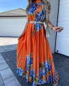 Γυναικείο μακρύ φόρεμα με φλοράλ print FG1425 πορτοκαλί