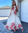 Γυναικείο μακρύ φόρεμα με φλοράλ print FG1425 άσπρο