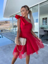 Γυναικείο φόρεμα με τούλι και κορδέλα A1136  κόκκινο