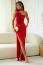 Γυναικείο φόρεμα με σκίσιμο H4611 κόκκινο