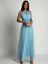 Γυναικείο μακρύ φόρεμα με τούλι 241209 γαλάζιο