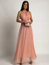 Γυναικείο μακρύ φόρεμα με τούλι 241209 πούδρα