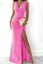 Γυναικείο μακρύ φόρεμα με σκίσιμο A1876 ροζ