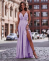 Γυναικείο μακρύ φόρεμα με σκίσιμο K8668 λίλα