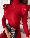 Γυναικείο φόρεμα με πέρλες J0129 κόκκινο