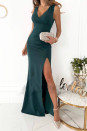 Γυναικείο μακρύ φόρεμα με σκίσιμο A1876 πετρόλ