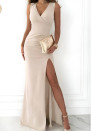 Γυναικείο μακρύ φόρεμα με σκίσιμο A1876 μπεζ