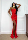 Γυναικείο σατέν φόρεμα 5923 κόκκινο