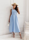 Γυναικείο μίντι φόρεμα με ζώνη 8860 γαλάζιο