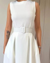 Γυναικείο μίντι φόρεμα με ζώνη 8860 άσπρο