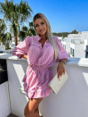 Γυναικείο σετ φούστα-σορτς και πουκάμισο L8671 ροζ