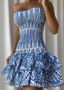 Γυναικείο στράπλες φόρεμα VTR1303 μπλε