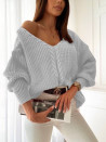 Γυναικείο εντυπωσιακό πλεκτό πουλόβερ 1517 γκρι