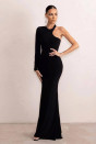 Γυναικείο φόρεμα με ένα μανίκι B8537 μαύρο