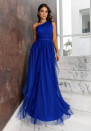 Γυναικείο μακρύ φόρεμα με τούλι K20020 μπλε