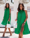 Γυναικείο κομψό σολέιγ φόρεμα X6530 πράσινο
