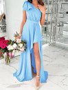 Γυναικείο μακρύ ασύμμετρο φόρεμα A0954 γαλάζιο