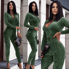 Γυναικεία βελούδινη ολόσωμη φόρμα 6060 σκούρο πράσινο