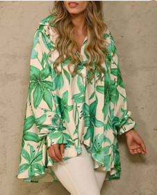 Γυναικείο ριχτό πουκάμισο με print 6999 πράσινο