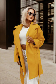 Γυναικείο παλτό με ζώνη 6717  κίτρινο