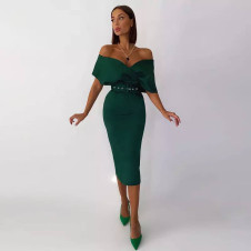 Γυναικείο φόρεμα με εντυπωσιακά μανίκια H1430 πράσινο