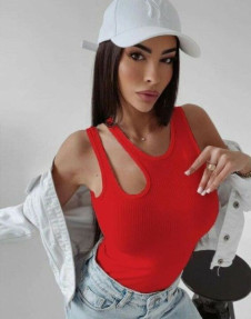 Γυναικείο εντυπωσιακό αμάνικο μπλουζάκι με άνοιγμα AR5607 κόκκινο
