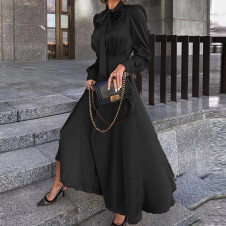 Γυναικείο φόρεμα σατέν με φιόγκο στο λαιμό 2525 μαύρο