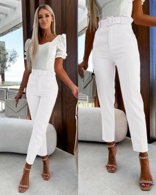 Γυναικείο παντελόνι με ζώνη A0887 άσπρο