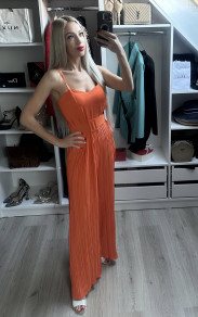 Γυναικεία ολόσωμη σολειγ φόρμα με ζώνη 6487 πορτοκαλί