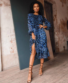 Γυναικείο φόρεμα με λεοπάρ print 21190 μπλε