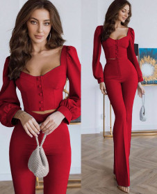 Γυναικείο σετ-μπλούζα και παντελόνι A0831 κόκκινο