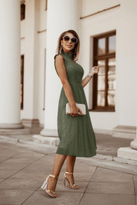 Γυναικείο φόρεμα με δαντέλα και τούλι 5227 σκούρο πράσινο