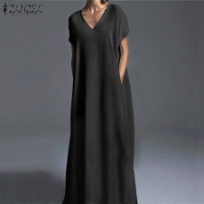 Γυναικείο plus size μακρύ φόρεμα 21476 μαύρο