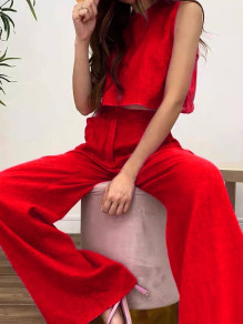 Γυναικείο σετ-τοπάκι και παντελόνι K5564 κόκκινο