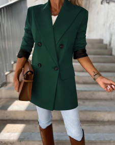 Γυναικείο μακρύ σακάκι με μαύρη φόδρα 6752 σκούρο πράσινο