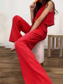 Γυναικείο σετ-τοπάκι και παντελόνι K5564 κόκκινο