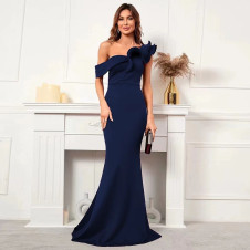 Γυναικείο φόρεμα με έναν ώμο έξω 55176 σκούρο μπλε